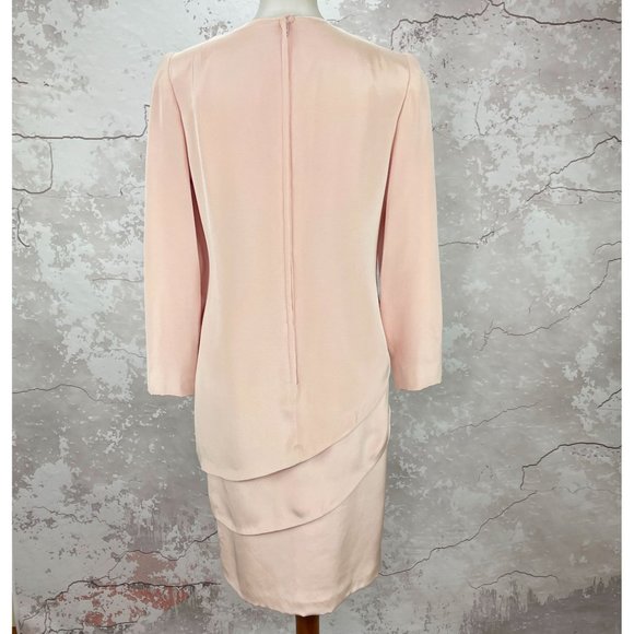 Vintage David Hayes Silk Pink Tiered Shift Midi Dress 8 - Picture 5 of 10